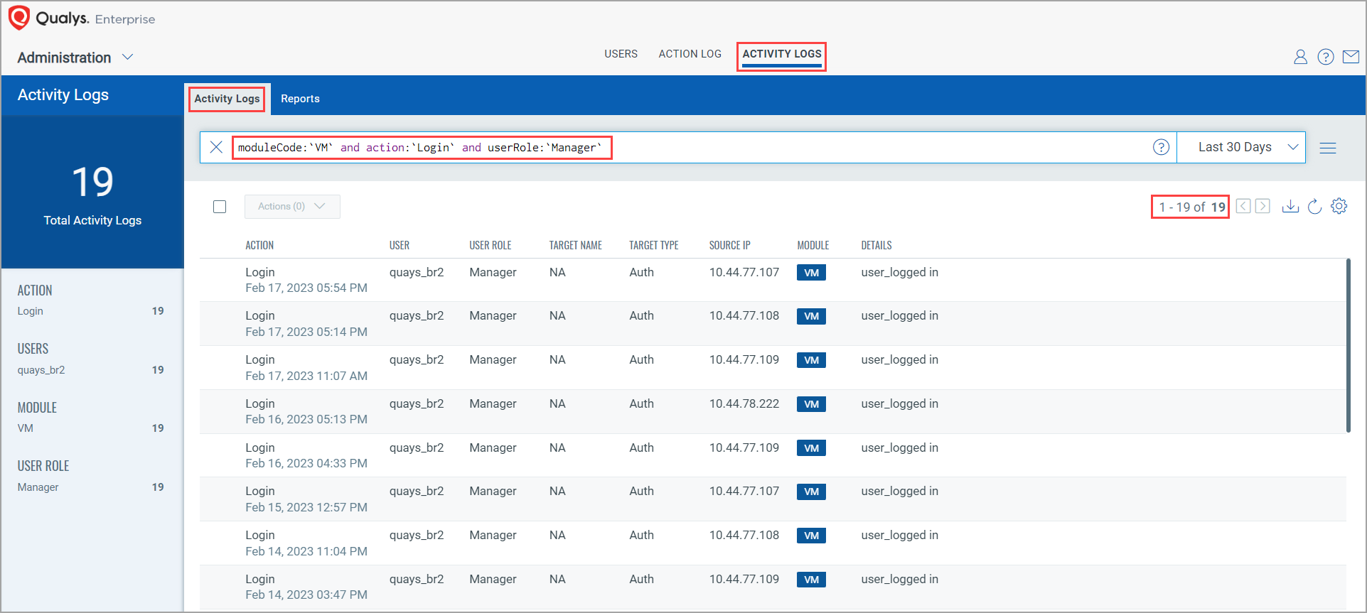 Filter Activity Logs