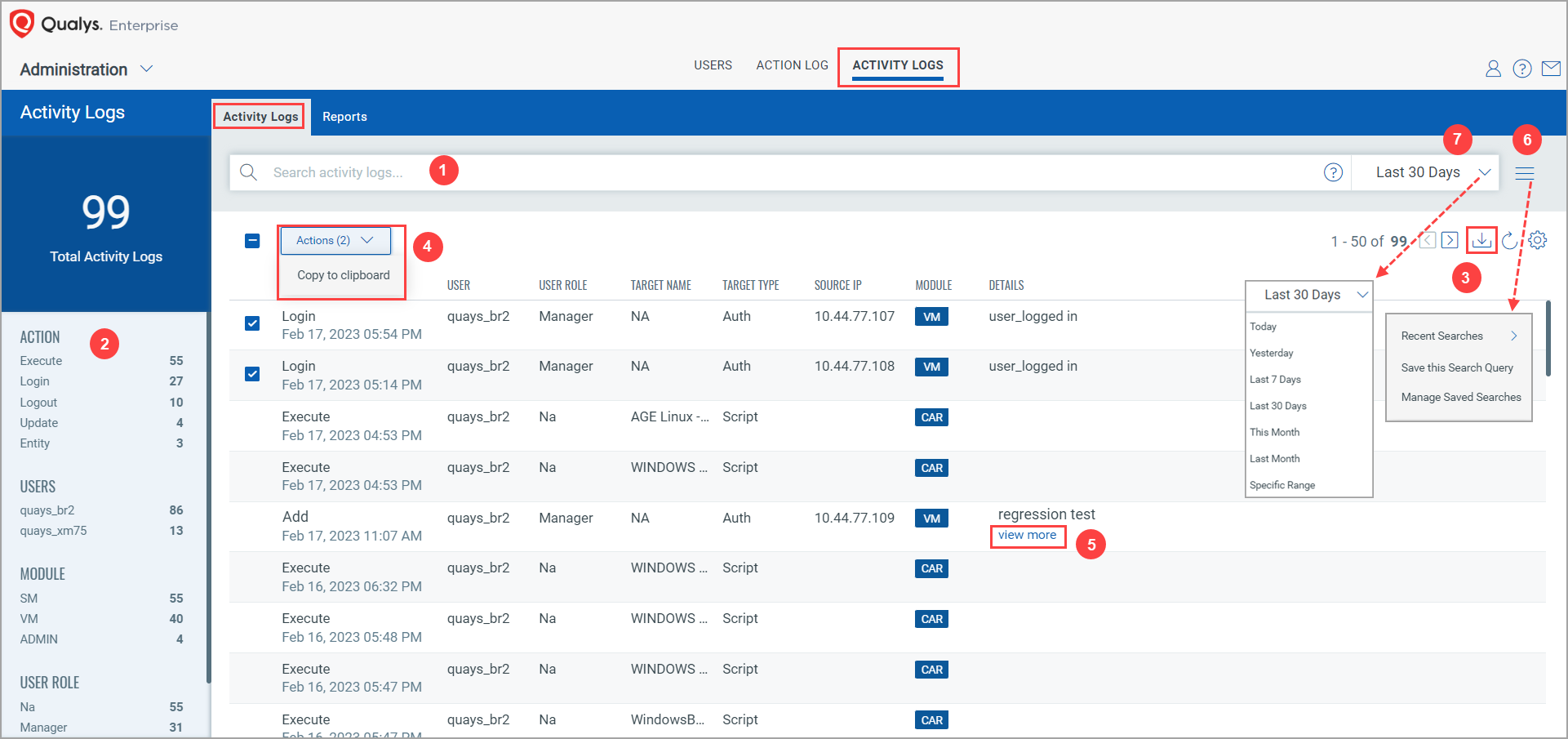 Activity Logs Page