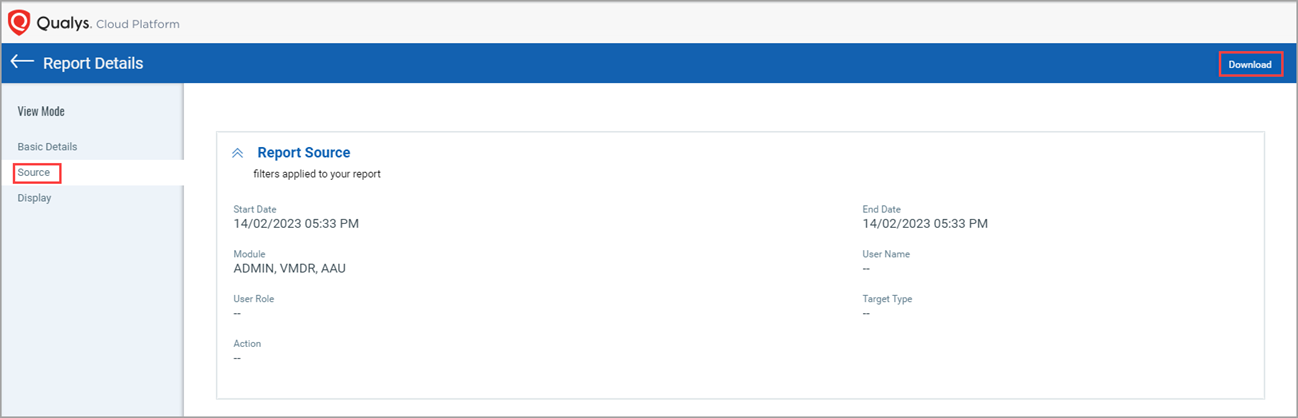 Activity Logs Report Source Details
