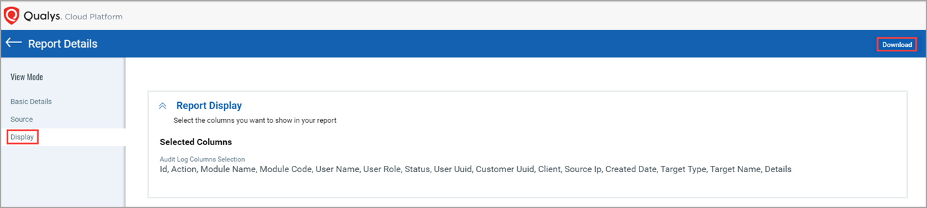Activity Logs Report Display Details