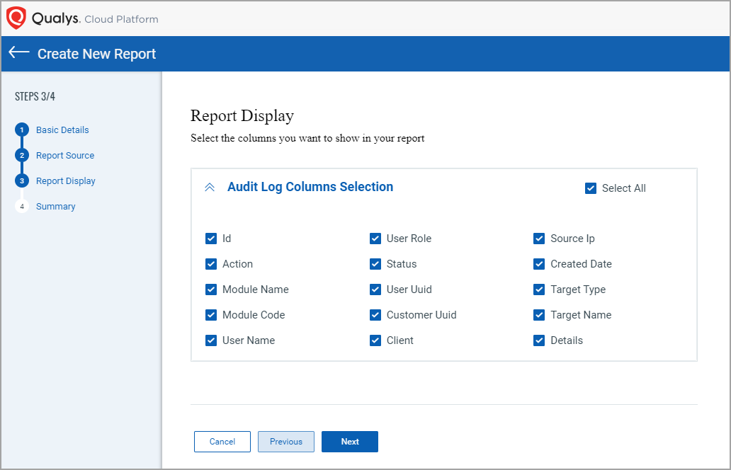 Activity Logs Report Display Page